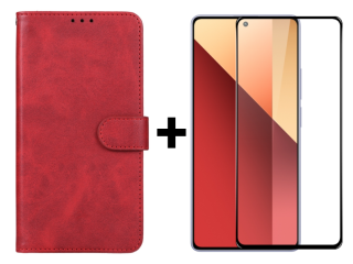SKLO + PUZDRO 2v1 pre Xiaomi Redmi Note 13 Pro - Knižkové puzdro SOLID červené