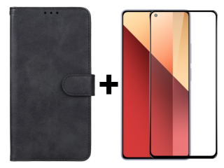 SKLO + PUZDRO 2v1 pre Xiaomi Redmi Note 13 Pro - Knižkové puzdro SOLID čierne
