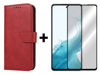 SKLO + PUZDRO 2v1 pre Samsung Galaxy A54 5G - Peněženkové puzdro BUCKLE červené