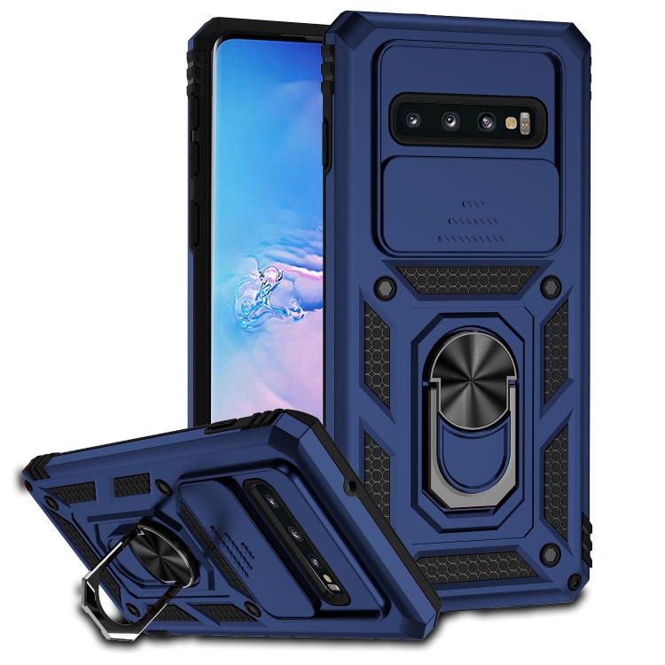 9D SKLO + PÚZDRO 2v1 pre Samsung Galaxy S10 - Tvrdené Ring Armor modré