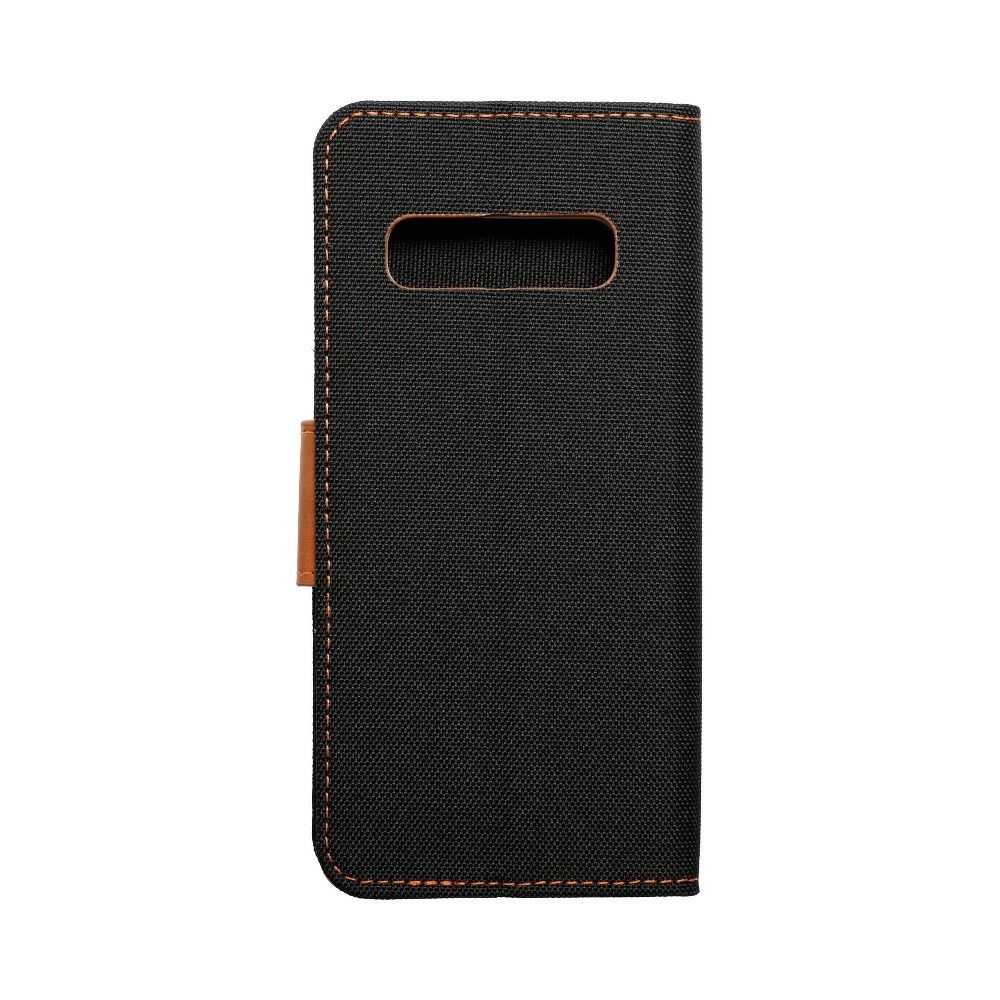 SKLO + PUZDRO 2v1 pre Samsung Galaxy S10 Plus - Knižkové CANVAS čierno hnedé