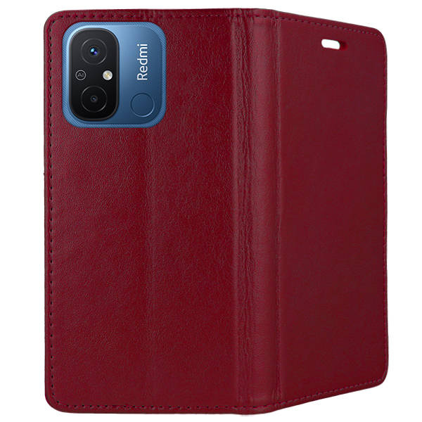SKLO + PUZDRO 2v1 pre Xiaomi Redmi 12C - Knižkové puzdro MAGNETIC bordové