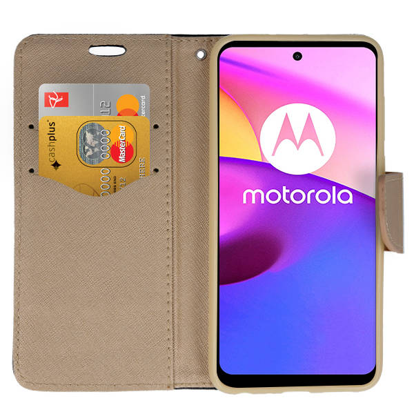 9D SKLO + PUZDRO 2v1 pre Motorola Moto E32 / E32s - Knižkové FANCY čierno zlaté