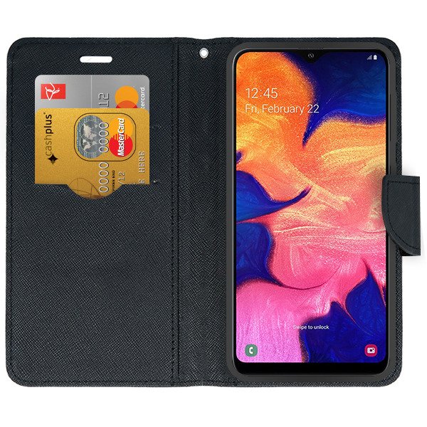 9D SKLO + PÚZDRO 2v1 pre SAMSUNG GALAXY A10 - Knižkové FANCY čierne