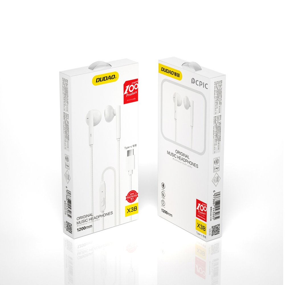 Dudao káblové slúchadlá USB typu C 1,2 m biele (X3B-W)