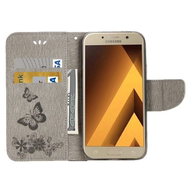 SKLO + PUZDRO 2v1 pre SAMSUNG GALAXY A5 2017 - Knižkové Butterfly sivé