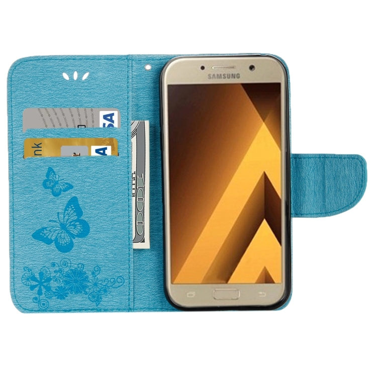 SKLO + PUZDRO 2v1 pre SAMSUNG GALAXY A5 2017 - Knižkové Butterfly modré