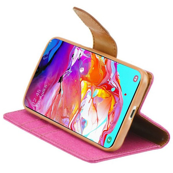 9D SKLO + PÚZDRO 2v1 pre Samsung Galaxy A71 - Knižkové CANVAS ružovo hnedé