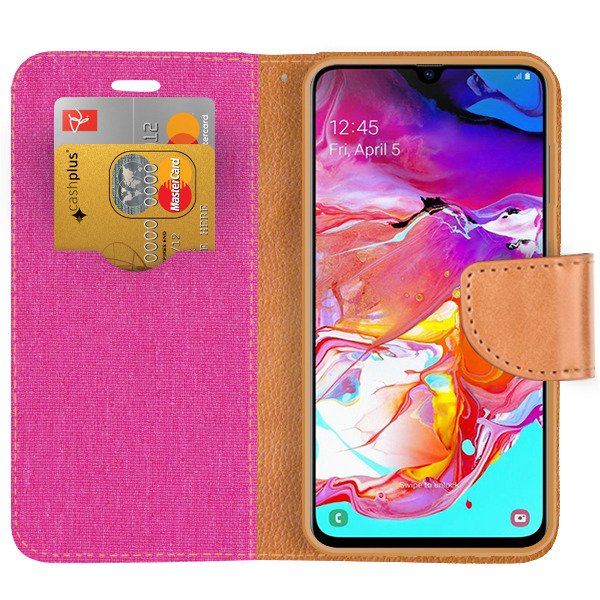 9D SKLO + PÚZDRO 2v1 pre SAMSUNG GALAXY A7 2018 - Knižkové CANVAS ružovo hnedé