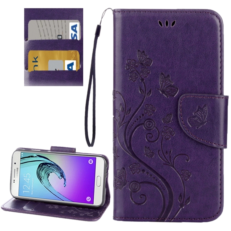 SKLO + PUZDRO 2v1 pre SAMSUNG GALAXY A3 2017 - Knižkové Butterfly tmavo fialové