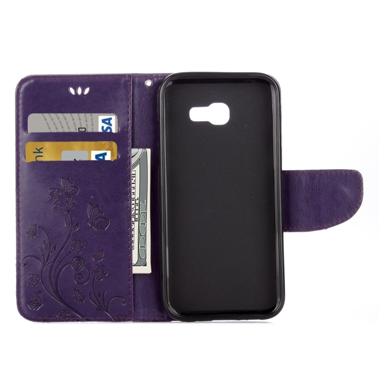 SKLO + PUZDRO 2v1 pre SAMSUNG GALAXY A3 2017 - Knižkové Butterfly tmavo fialové