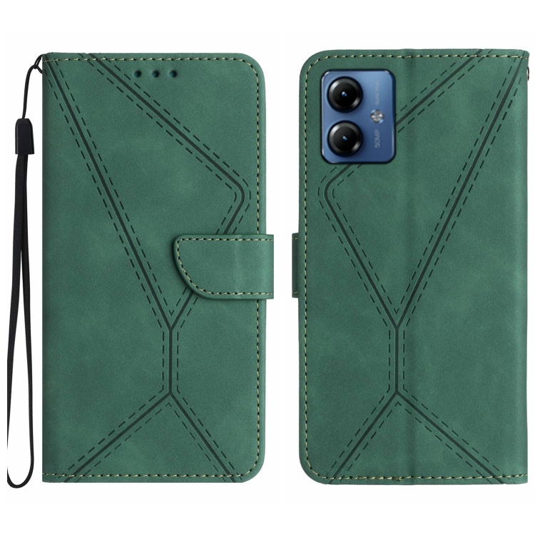 9D SKLO + PUZDRO 2v1 pre Motorola Moto G14 - Knižkové Stitching zelené