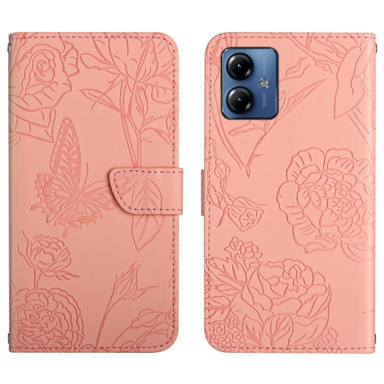 SKLO + PUZDRO 2v1 pre Moto G54 5G / G54 5G Power Edition - Knižkové Butterfly ružové