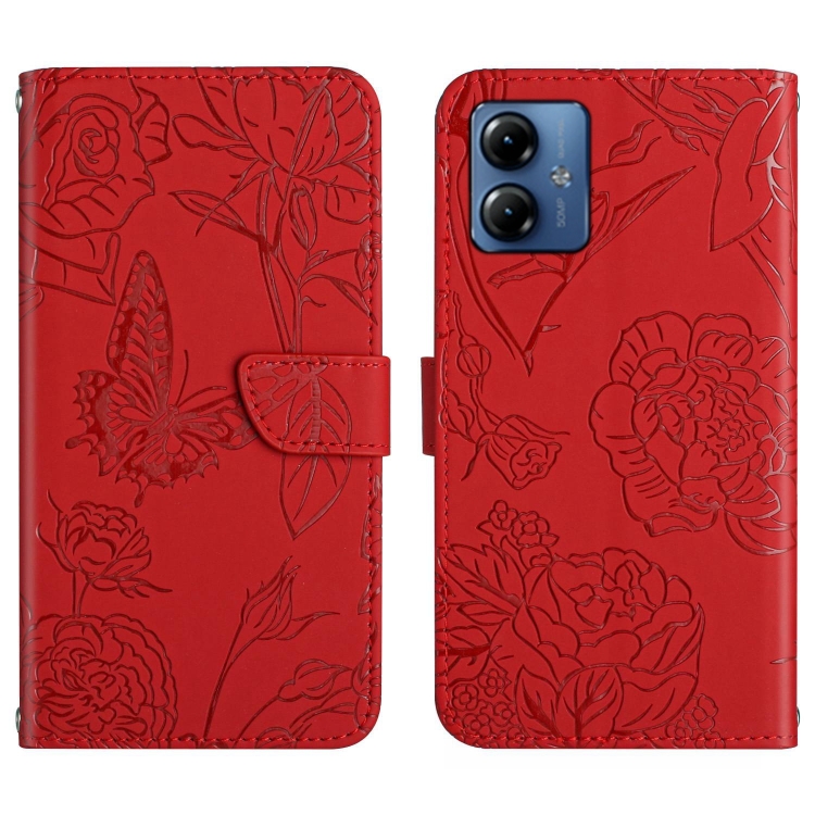 SKLO + PUZDRO 2v1 pre Moto G54 5G / G54 5G Power Edition  Knižkové Butterfly červené