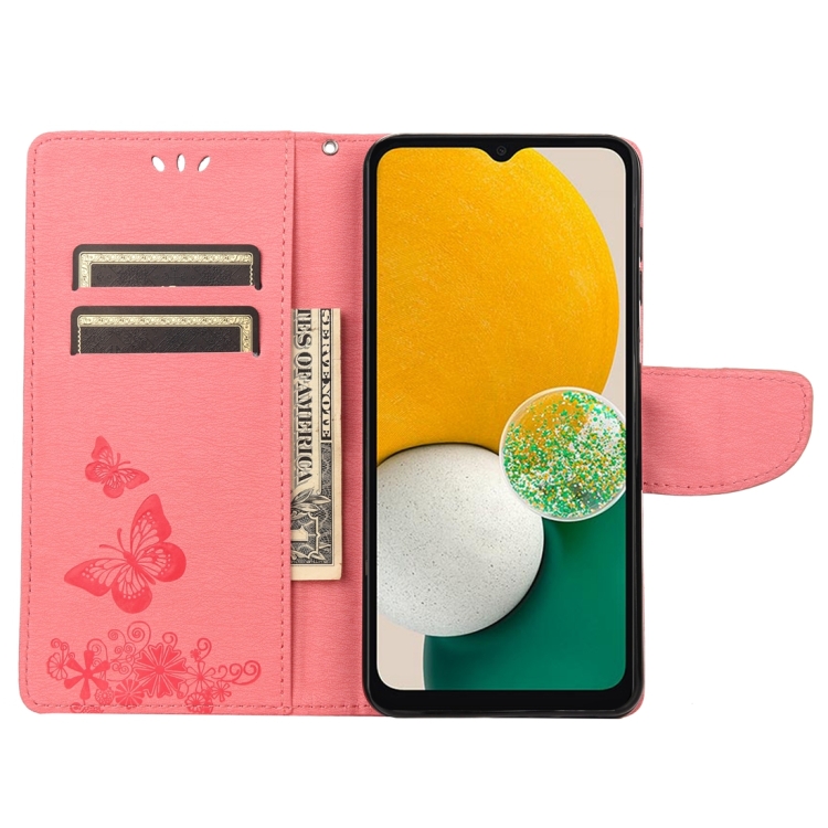 SKLO + PUZDRO 2v1 pre Samsung Galaxy A14 / A14 5G - Knižkové Butterfly ružové
