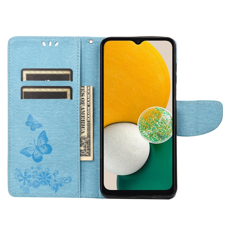 SKLO + PUZDRO 2v1 pre Samsung Galaxy A14 / A14 5G - Knižkové Butterfly modré