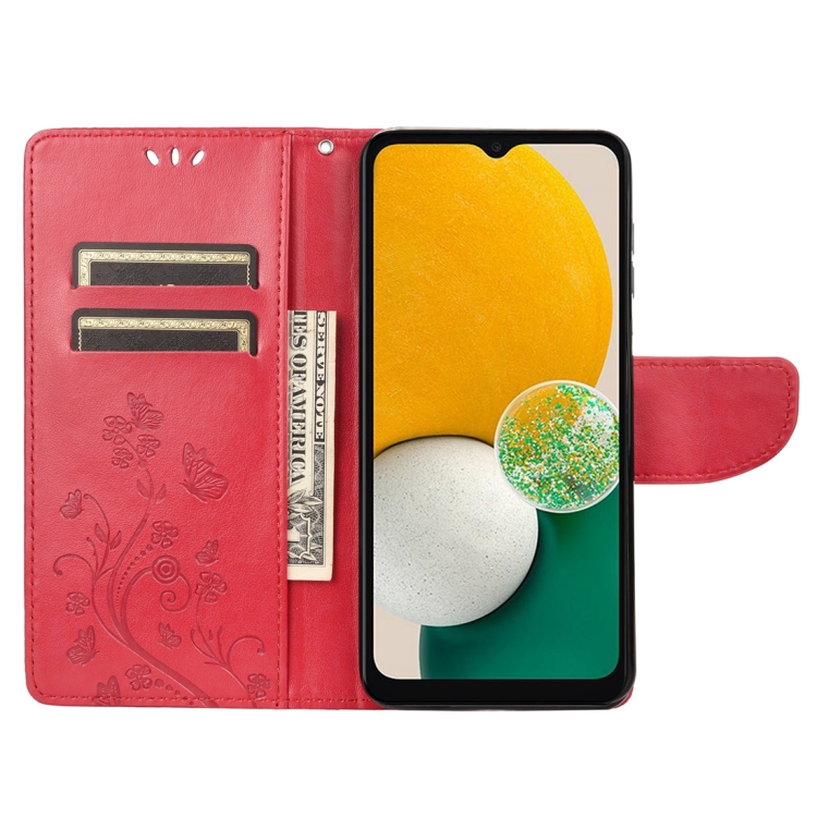Knižkové puzdro pre Samsung Galaxy A14 4G / A14 5G - BUTTERFLY 02 červené
