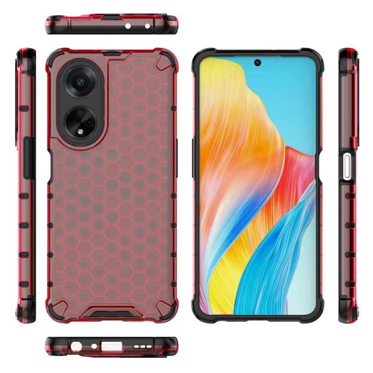 Set 2v1 sklo + kryt na Oppo A98 5G – Honeycomb, červený