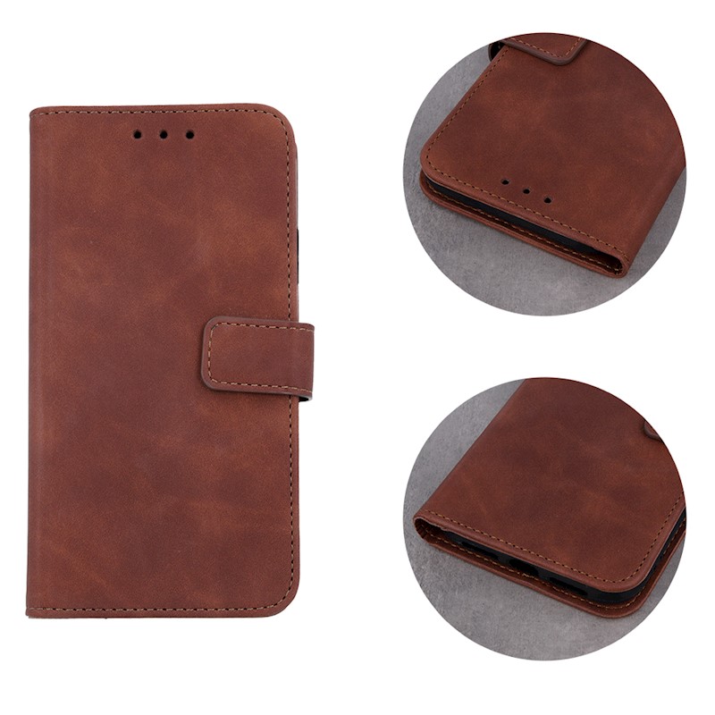 SKLO + PUZDRO 2v1 pre Xiaomi Redmi Note 12S - Knižkové VELVET hnedé