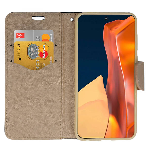 SKLO + PUZDRO 2v1 pre Samsung Galaxy S23 FE - Knižkové SMART FANCY čierno zlaté