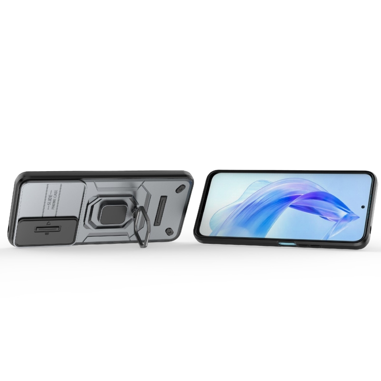 SKLO + PUZDRO 2v1 pre Honor 90 Lite 5G - Tvrdené RING ARMOR sivé