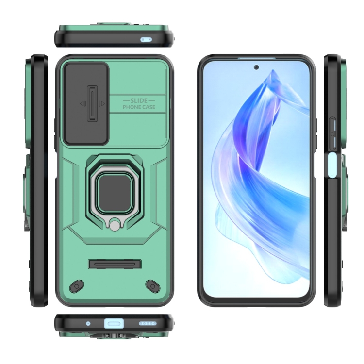 SKLO + PUZDRO 2v1 pre Honor 90 Lite 5G - Tvrdené RING ARMOR zelené