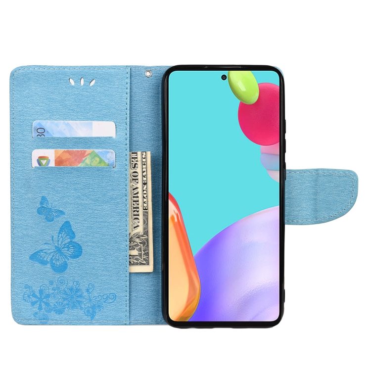 SKLO + PUZDRO 2v1 pre Samsung Galaxy A23 / A23 5G - Knižkové BUTTERFLY modré
