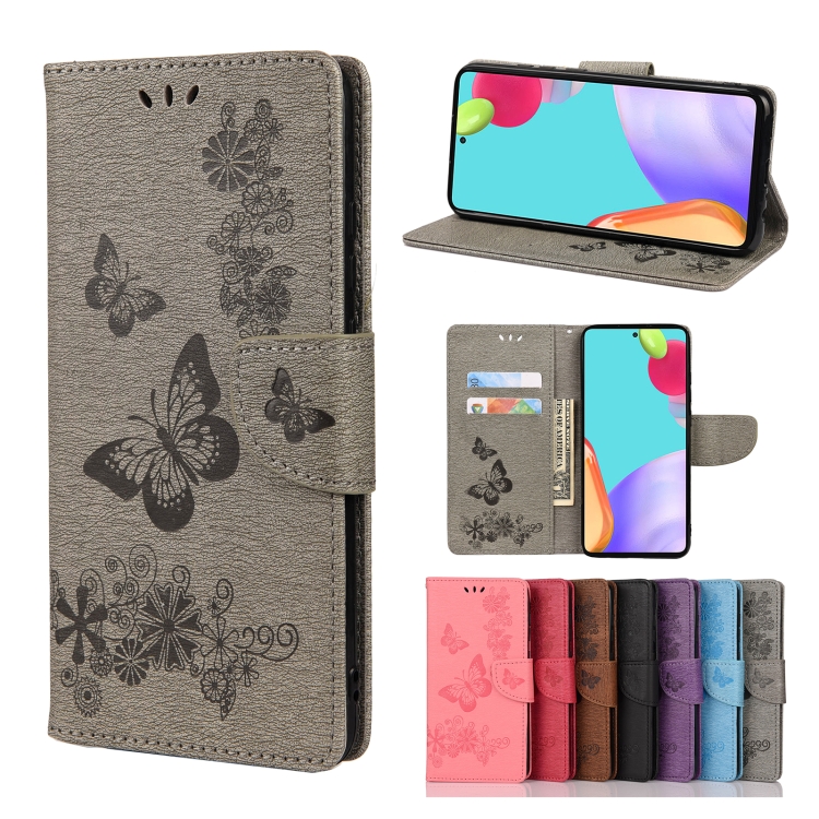SKLO + PUZDRO 2v1 pre Samsung Galaxy A23 / A23 5G - Knižkové BUTTERFLY sivé