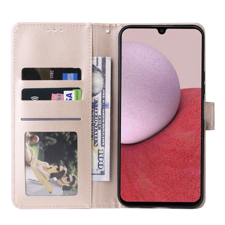 SKLO + PUZDRO 2v1 pre Samsung Galaxy A14 4G / A14 5G - Knižkové SOLID zlaté