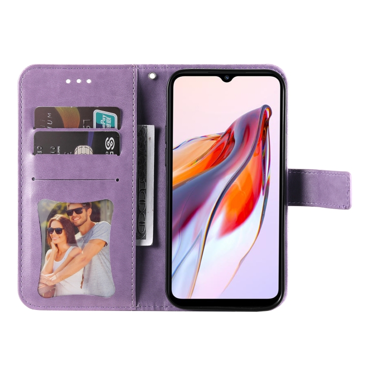 SKLO + PUZDRO 2v1 pre Xiaomi Redmi 12C - Knižkové FLOWERS fialové
