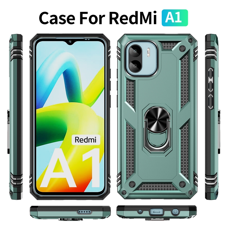SKLO + PUZDRO 2v1 pre Xiaomi Redmi A1 / Redmi A2 - Tvrdené RING ARMOR zelené