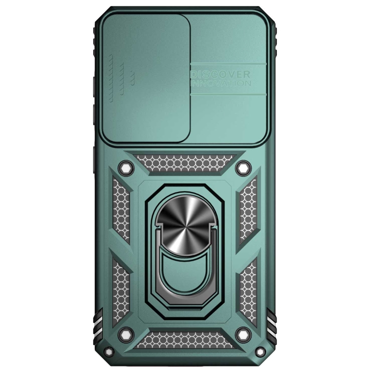 SKLO + PUZDRO 2v1 pre Samsung Galaxy S23 5G - Tvrdené RING ARMOR SLIDE zelené