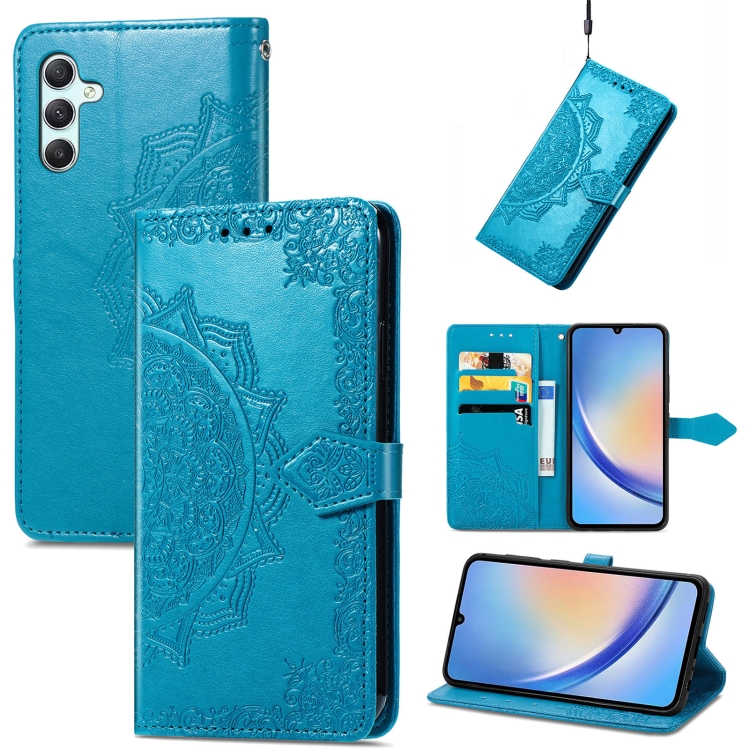 SKLO + PUZDRO 2v1 pre Samsung Galaxy A34 5G - Knižkové MANDALA modré