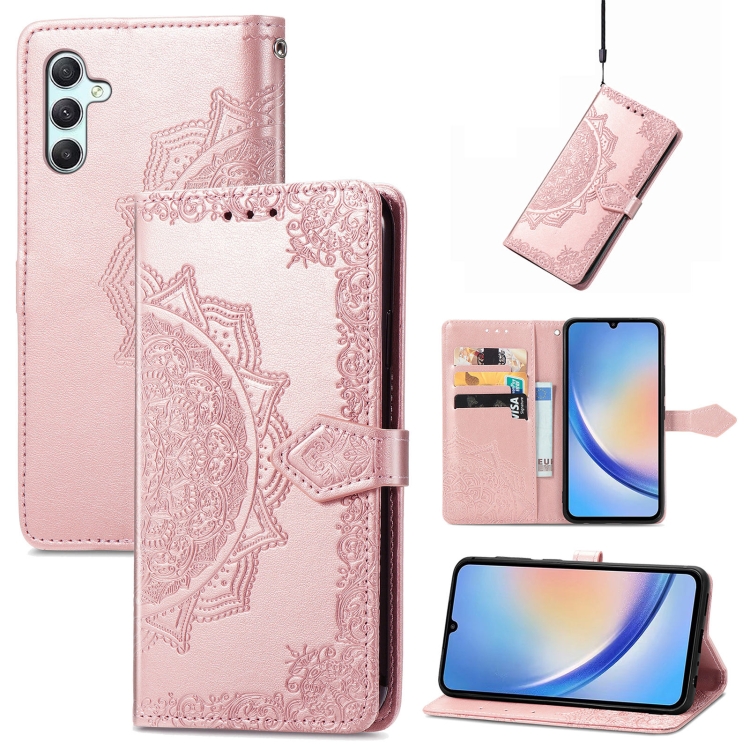 SKLO + PUZDRO 2v1 pre Samsung Galaxy A34 5G - Knižkové MANDALA ružové
