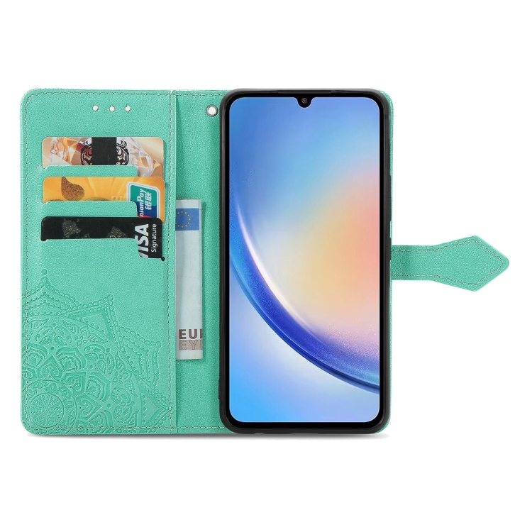 SKLO + PUZDRO 2v1 pre Samsung Galaxy A34 5G - Knižkové MANDALA zelené
