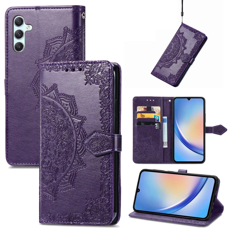 Knižkové puzdro pre Samsung Galaxy A34 5G - MANDALA fialové