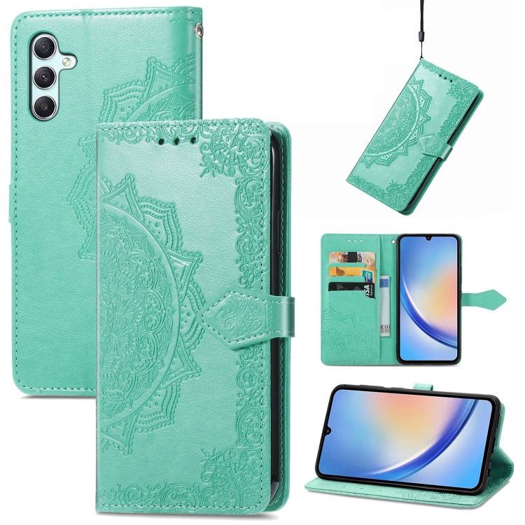 Knižkové puzdro pre Samsung Galaxy A34 5G - MANDALA zelené