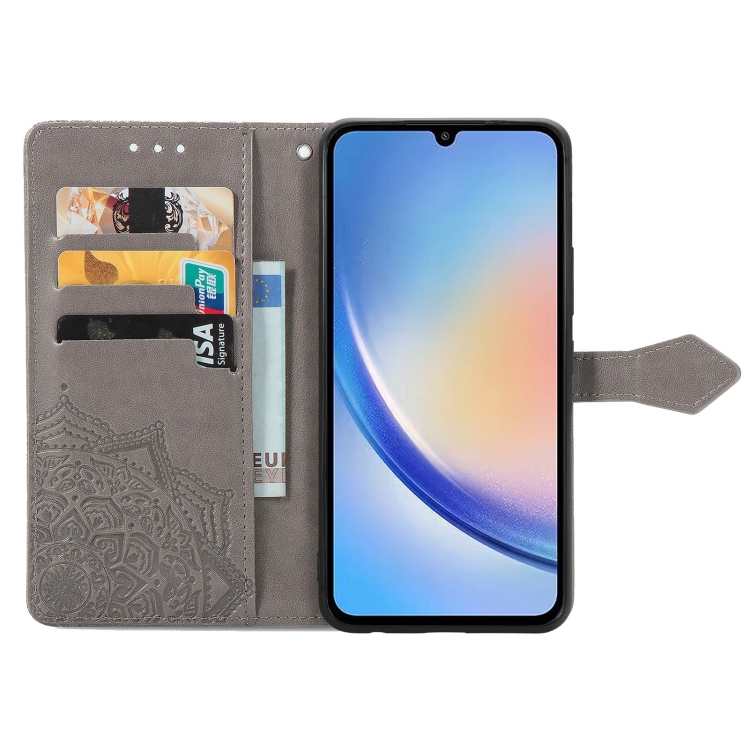 Knižkové puzdro pre Samsung Galaxy A34 5G - MANDALA sivé