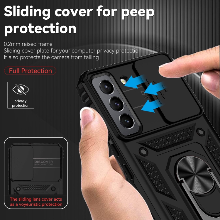 SKLO + PUZDRO 2v1 pre Samsung Galaxy S22 - Tvrdené RING ARMOR SLIDE čierne