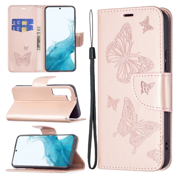 Knižkové puzdro pre Samsung Galaxy S22 - BUTTERFLIES ružové
