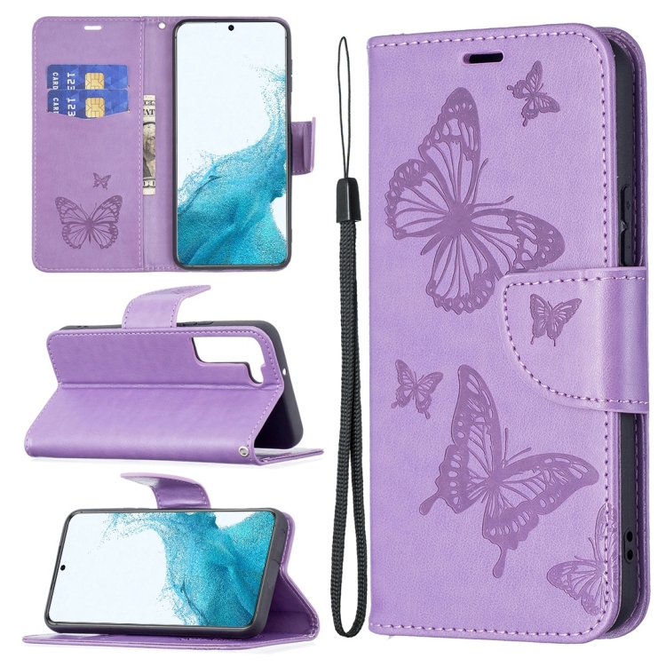 Knižkové puzdro pre Samsung Galaxy S22 - BUTTERFLIES fialové