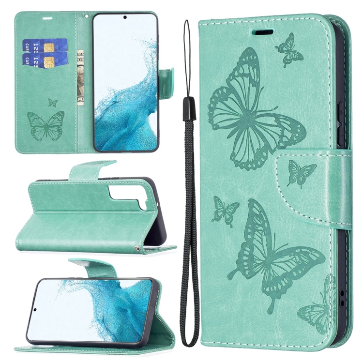 Knižkové puzdro pre Samsung Galaxy S22 - BUTTERFLIES zelené