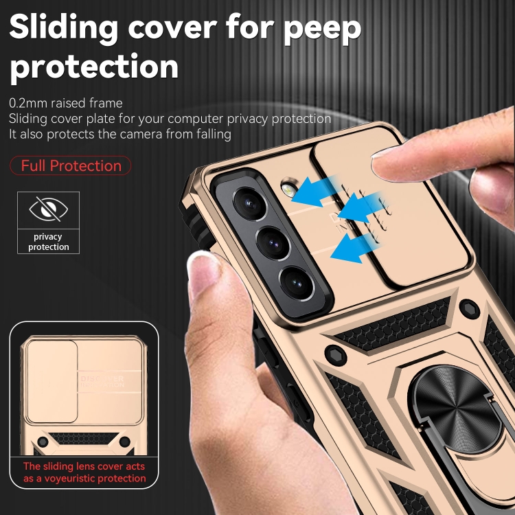 Tvrdený kryt pre Samsung Galaxy S22 - RING ARMOR SLIDE zlatý