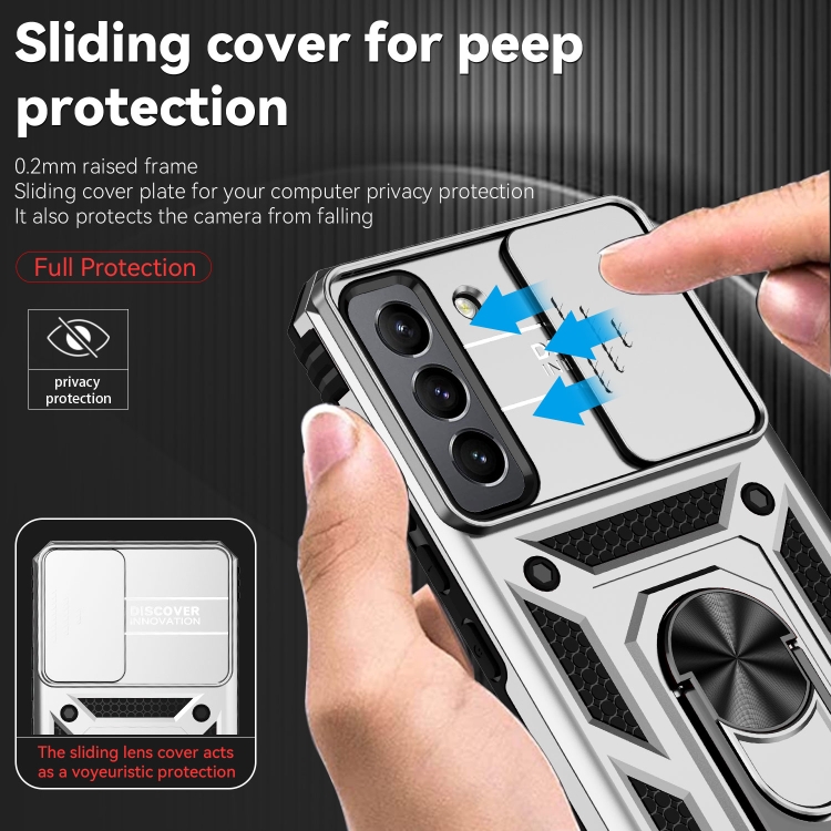 Tvrdený kryt pre Samsung Galaxy S22 - RING ARMOR SLIDE silver