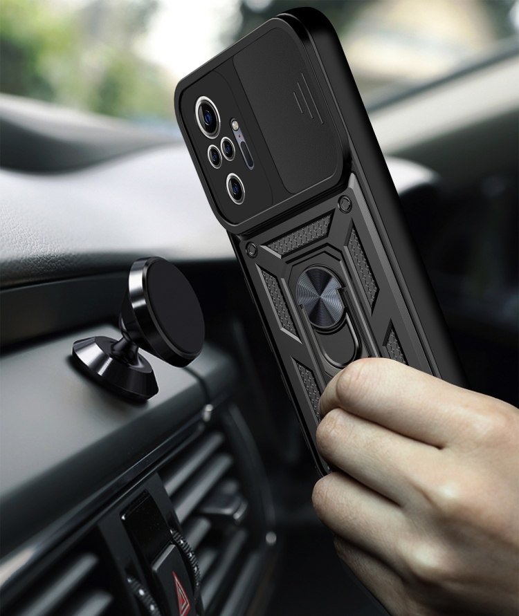 SKLO + PUZDRO 2v1 pre Xiaomi Redmi Note 10 Pro - Tvrdené RING ARMOR SLIDE čierne