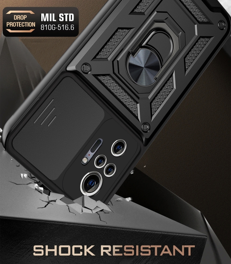 SKLO + PUZDRO 2v1 pre Xiaomi Redmi Note 10 Pro - Tvrdené RING ARMOR SLIDE čierne