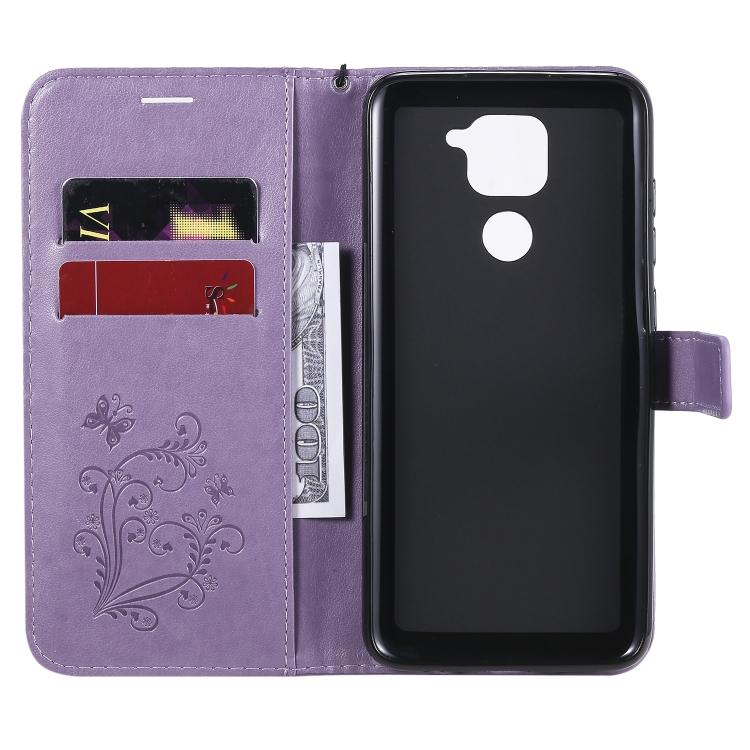 SKLO + PUZDRO 2v1 pre Xiaomi Redmi Note 9 - Knižkové BUTTERFLY fialové