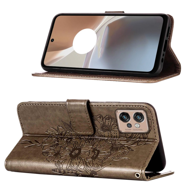 SKLO + PUZDRO 2v1 pre Motorola Moto G32 - Knižkové BUTTERFLY sivé