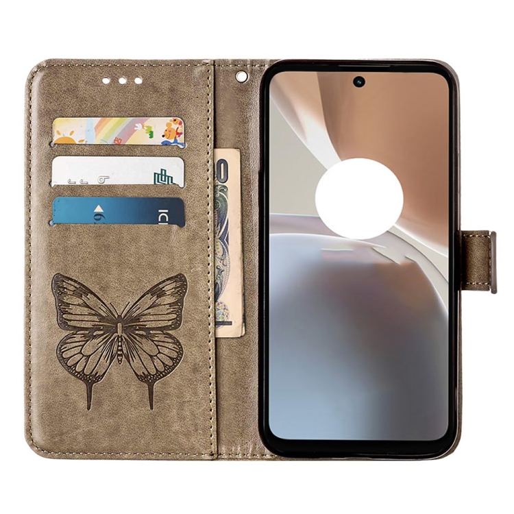 SKLO + PUZDRO 2v1 pre Motorola Moto G32 - Knižkové BUTTERFLY sivé