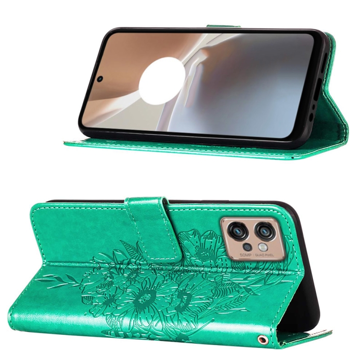 SKLO + PUZDRO 2v1 pre Motorola Moto G32 - Knižkové BUTTERFLY zelené